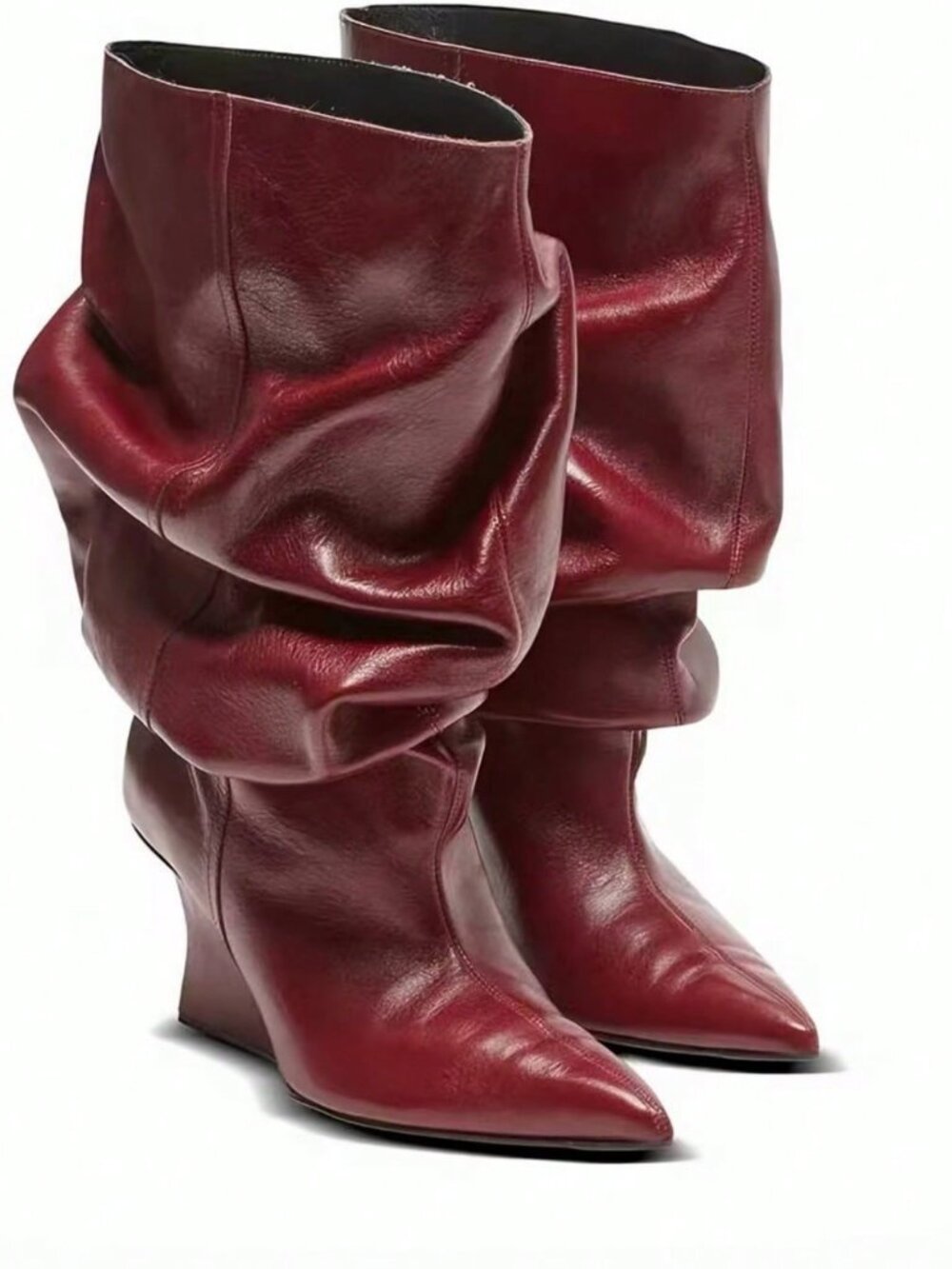 Red Casual Women's Stacked Pointed Toe Slip On Wide Barrel Riding Boots